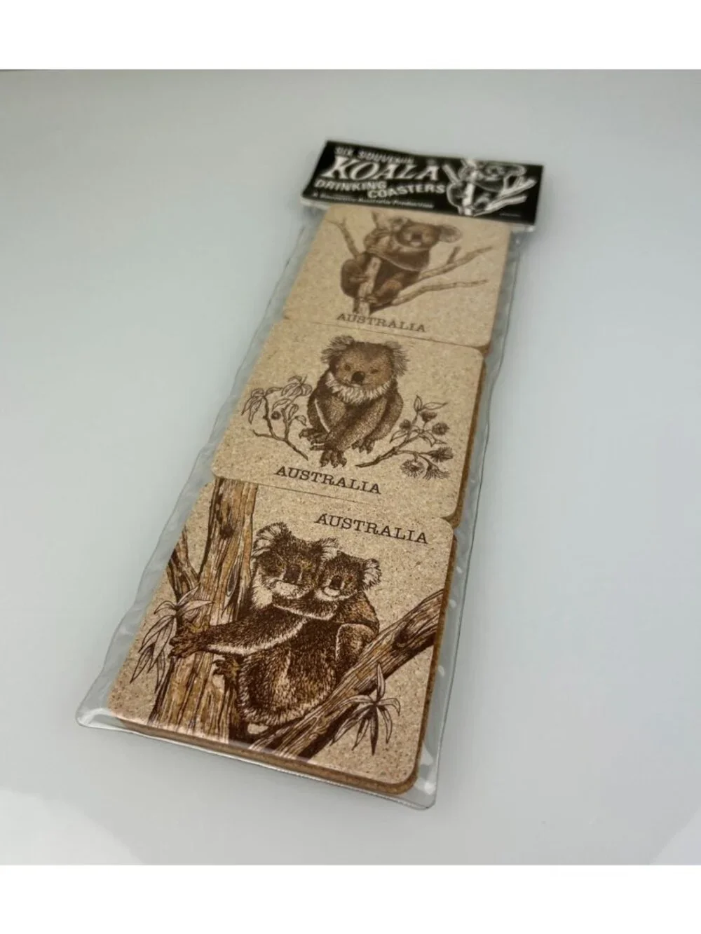 Australia Souvenir Koala Bear Cork Drinking Coasters Set 6 NIP Vintage Barware
